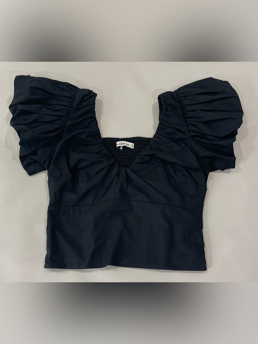 Abercrombie & Fitch Black Puff Sleeve Square Neck Top